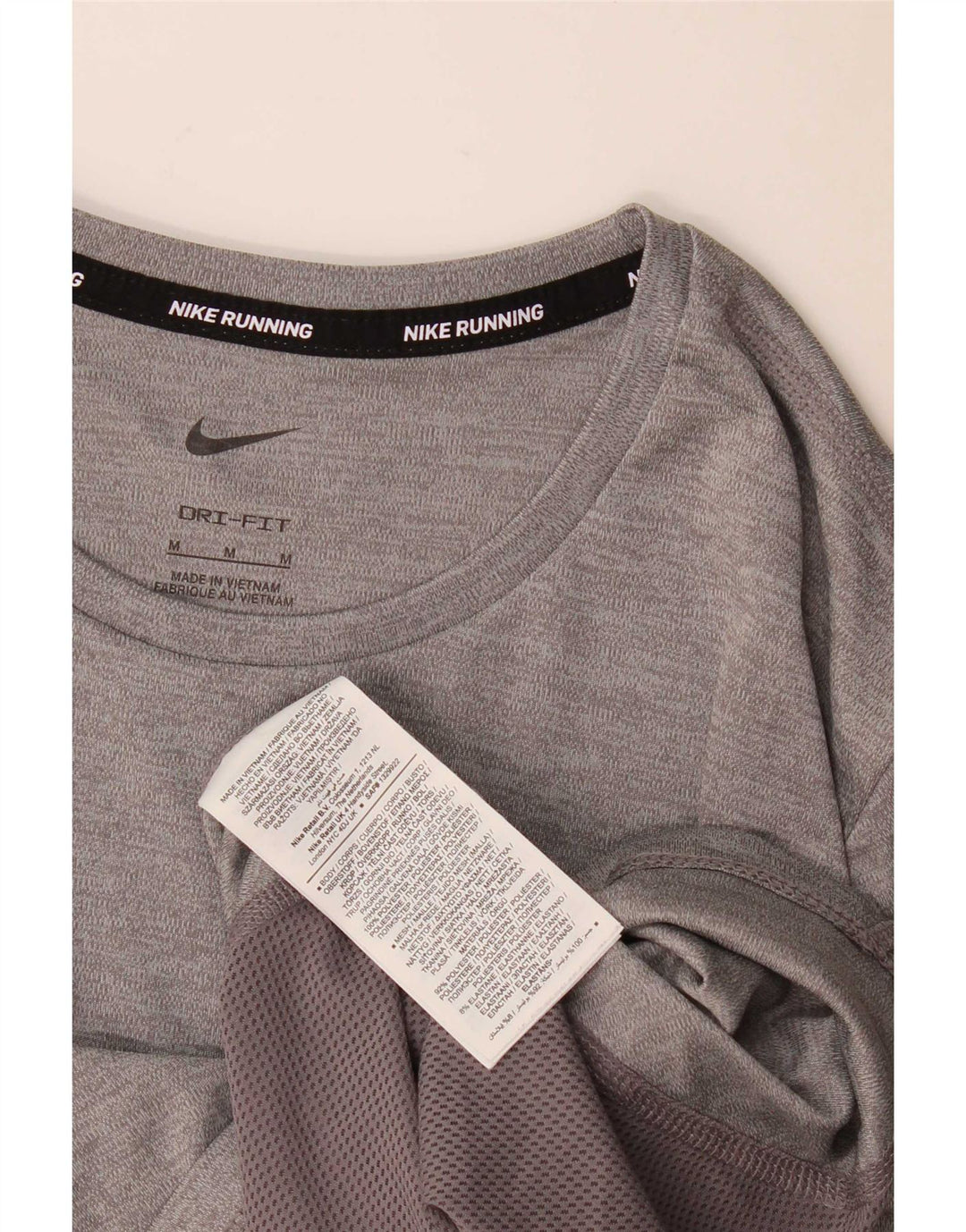 Camiseta feminina Nike Dri Fit Top UK 14 cinza médio colorblock poliéster