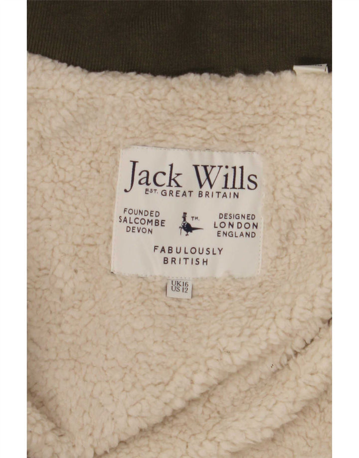 Jaqueta parka feminina com capuz grande Jack Wills Reino Unido 16 grande poliamida cáqui