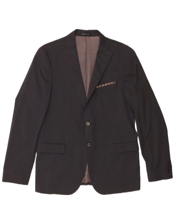 Jaqueta blazer masculina Zara com 2 botões UE 52 grande listra azul marinho