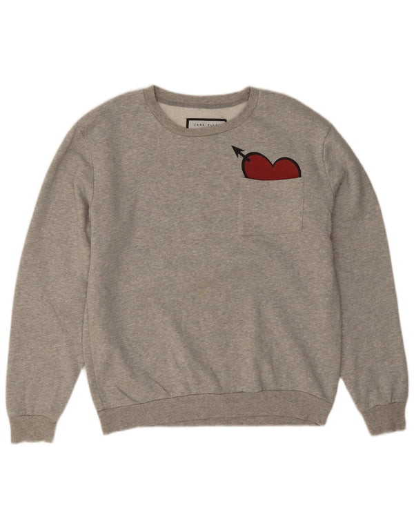 Zara moletom masculino jumper grande cinza manchado coração