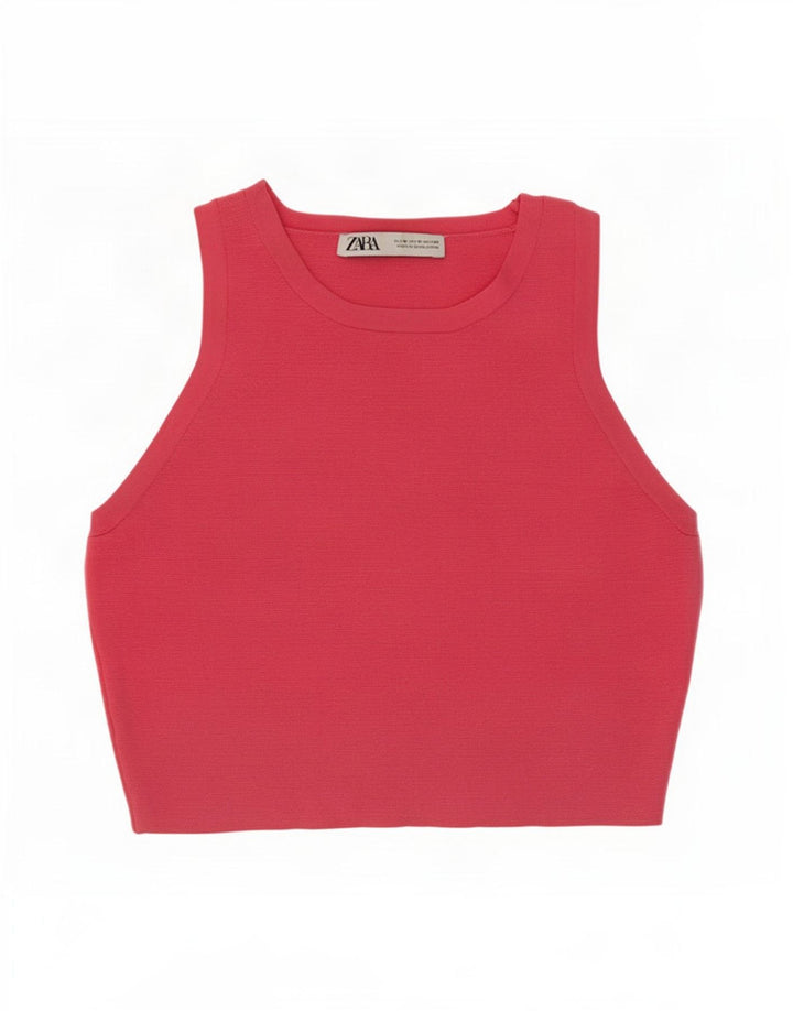 Zara Womens Crop Vest Top UK 12 Médio Rosa