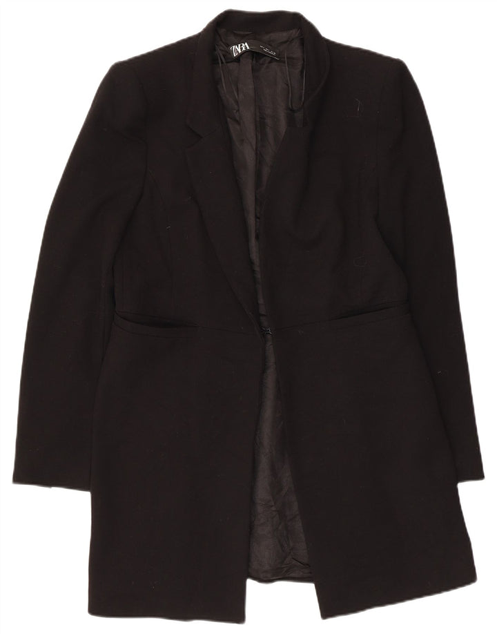 Zara Womens Longline Open Blazer Jacket Reino Unido 14 Grande Acetato Preto