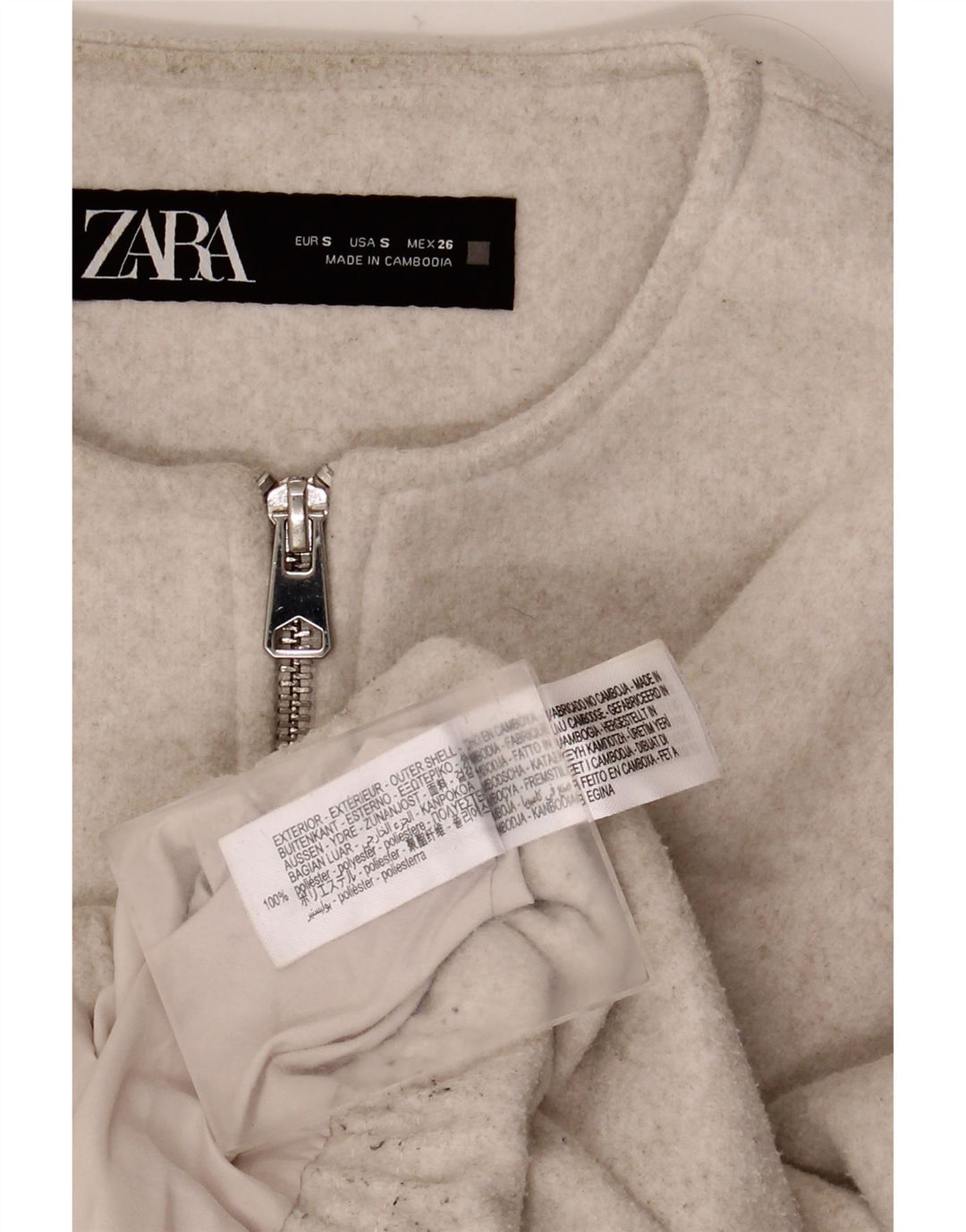 Zara Womens Crop Oversized Bomber Jacket UK 10 Pequeno Poliéster Bege