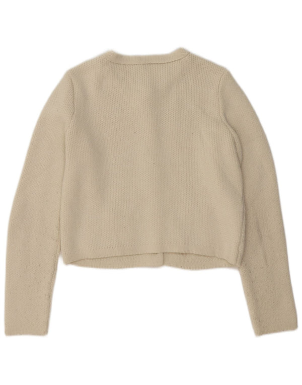 Zara Suéter Cardigan Crop Feminino UK 14 Médio Off White