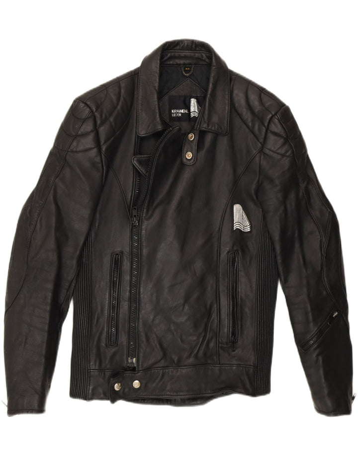 Jaqueta masculina de couro de motociclista KRAWEHL UE 46 pequena de couro preto