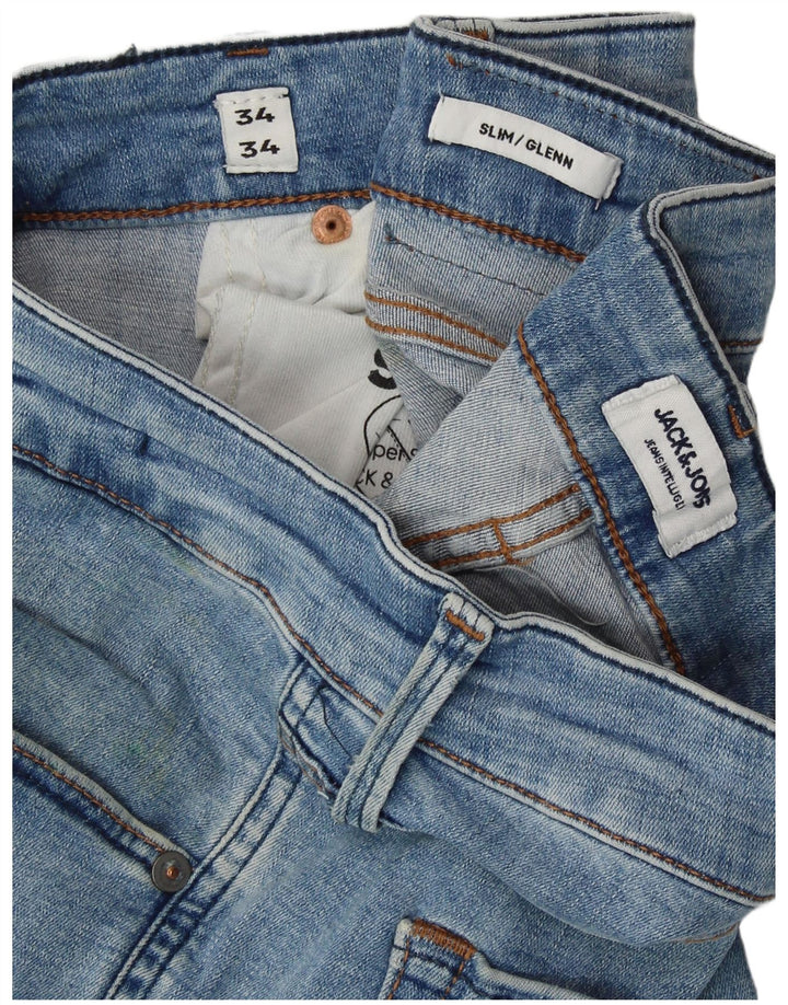 Jack & Jones Masculino GLENN Slim Jeans W34 L34 Azul Algodão