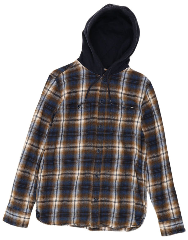 Camisa masculina Vans com capuz Classic Fit flanela pequena azul marinho xadrez algodão