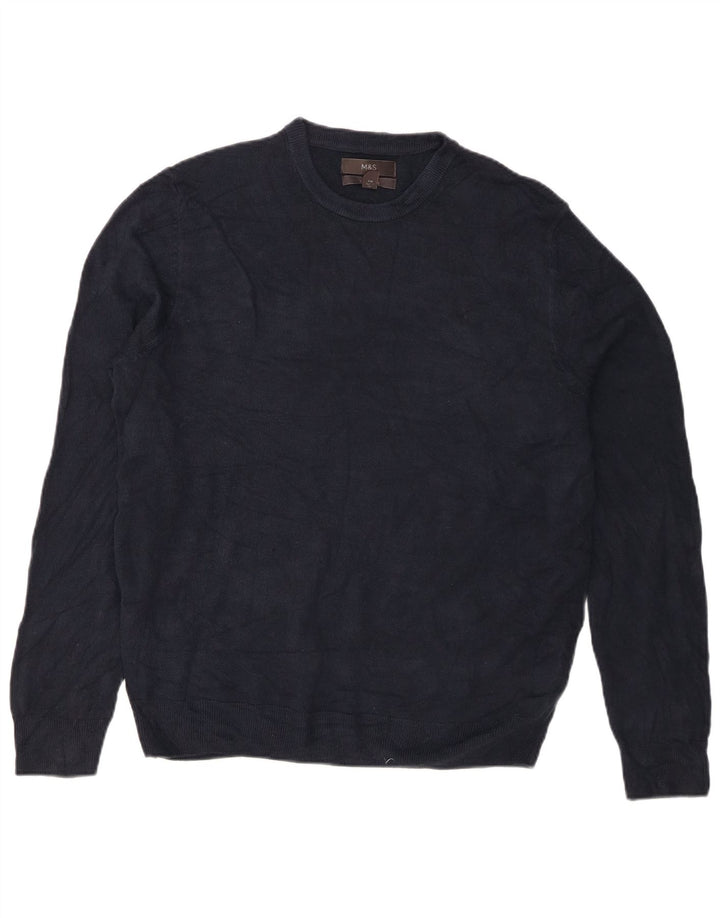 Suéter masculino Marks & Spencer com gola redonda grande acrílico azul marinho