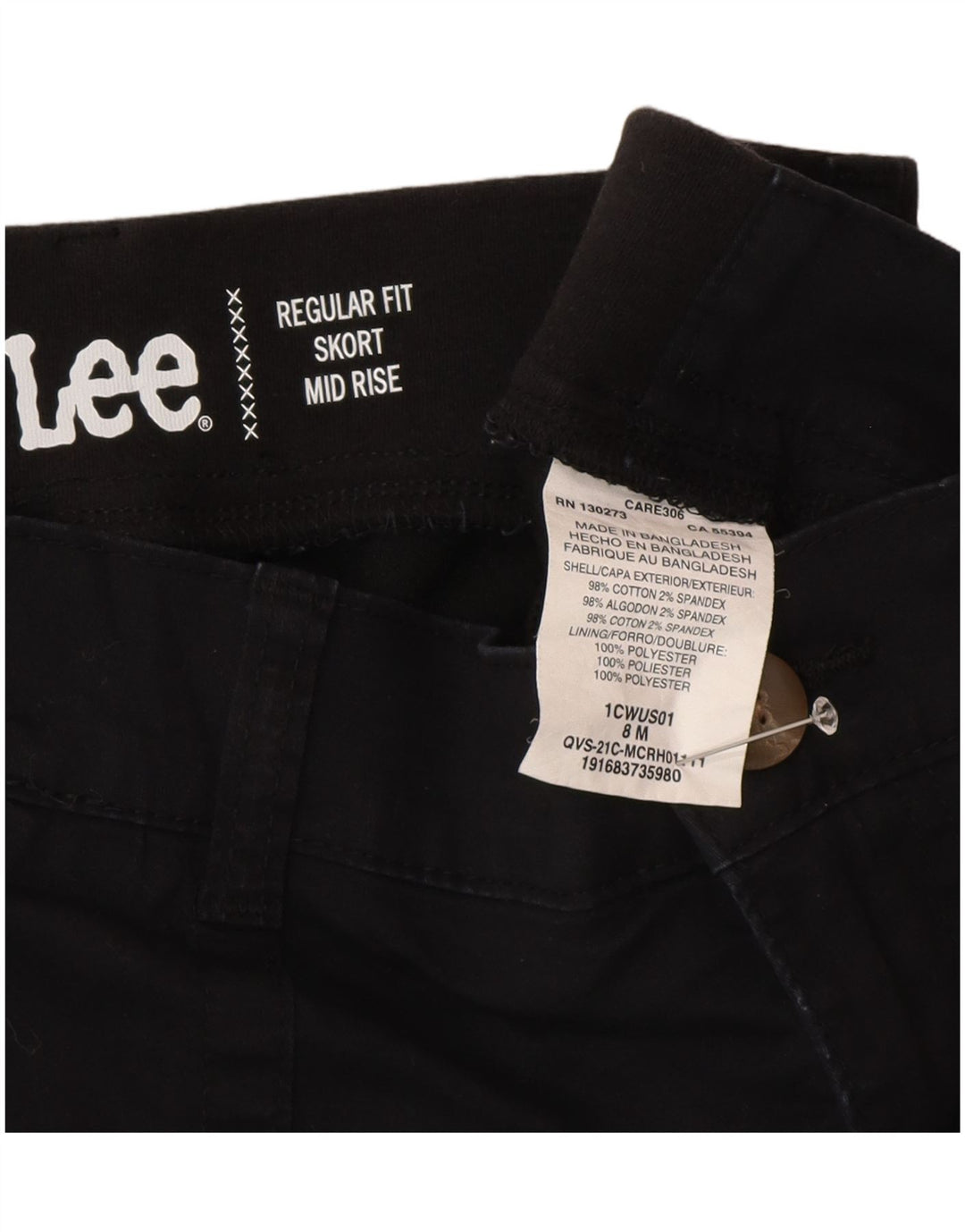Lee Womens Regular Fit Skort US 8 Médio Algodão Preto