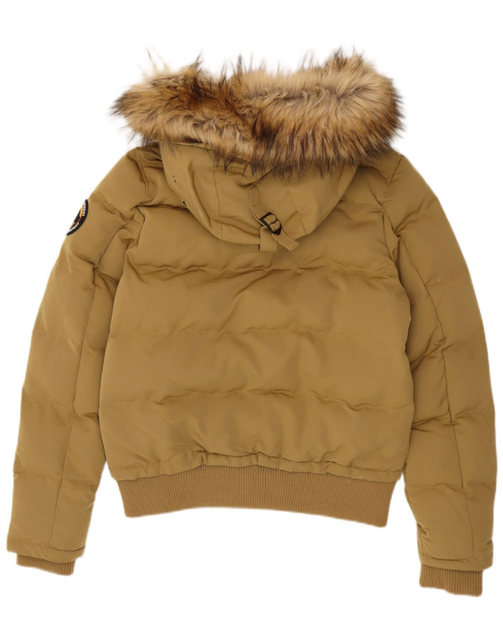 Jaqueta acolchoada com capuz feminina Superdry UK 14 grande poliéster bege