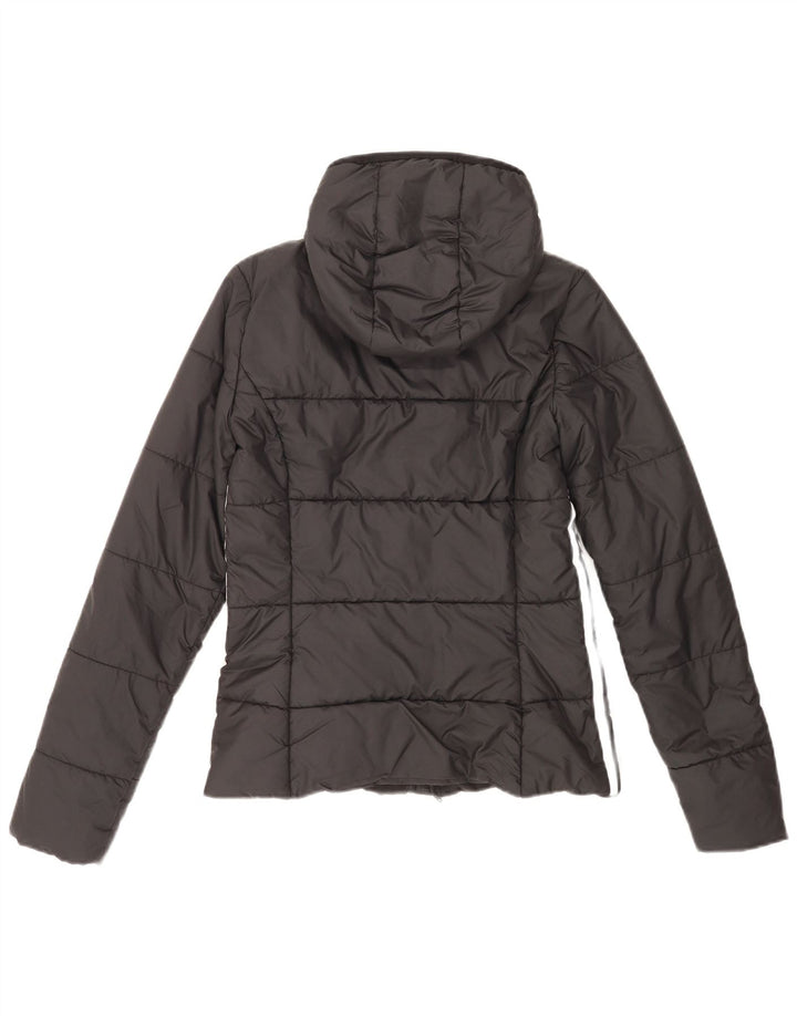 Casaco acolchoado com capuz feminino Adidas UK 8 pequeno poliéster preto