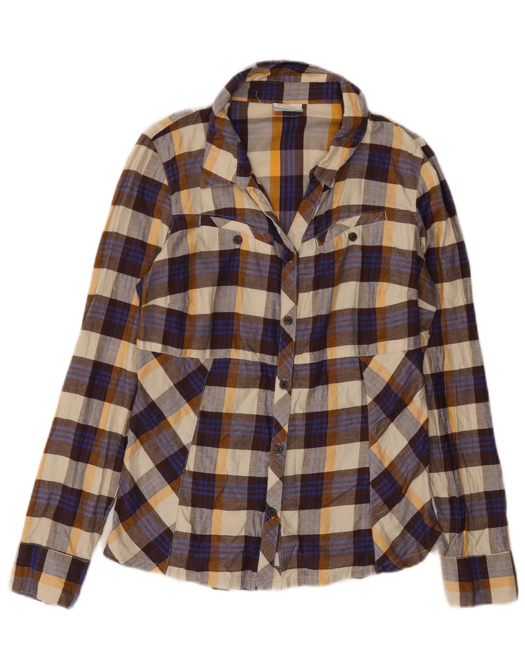 Camisa feminina de flanela Columbia UK 10 pequena algodão xadrez multicolorido