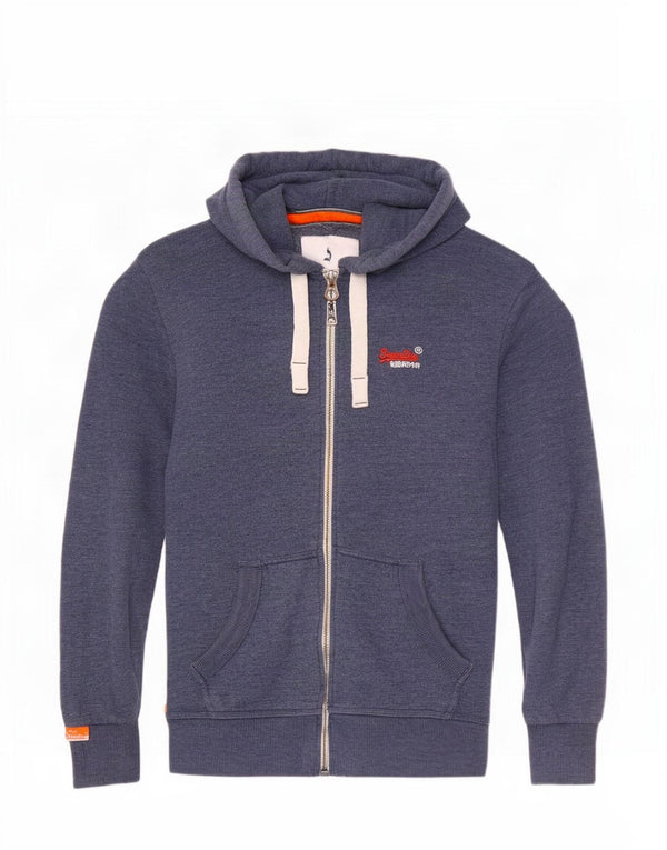 Suéter masculino Superdry com capuz e zíper pequeno azul algodão