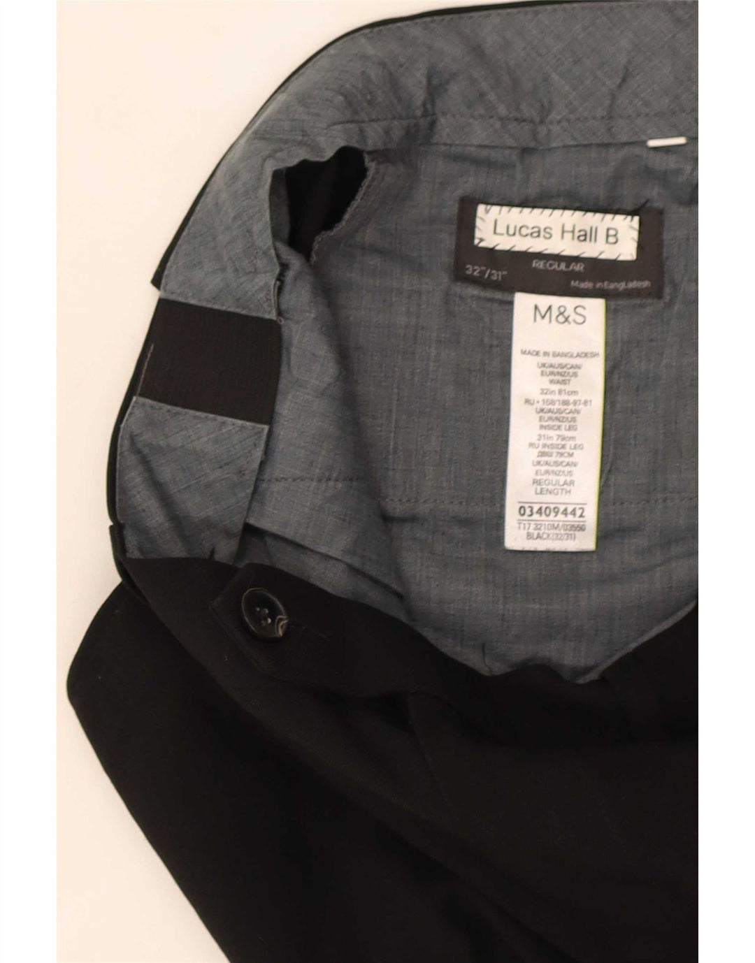 Calça masculina de ajuste regular Marks & Spencer W32 L31 poliéster preto