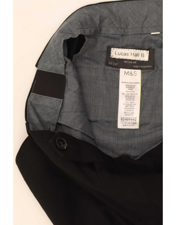 Calça masculina de ajuste regular Marks & Spencer W32 L31 poliéster preto