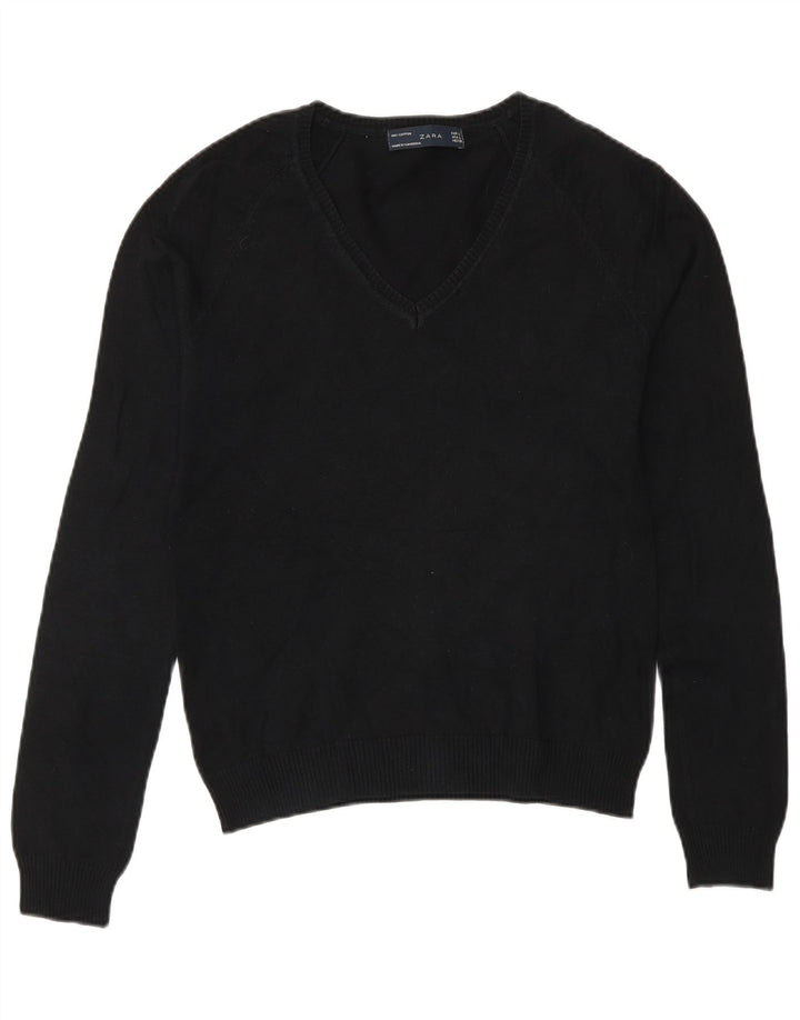 Suéter feminino Zara com decote em V Reino Unido 14 grande preto