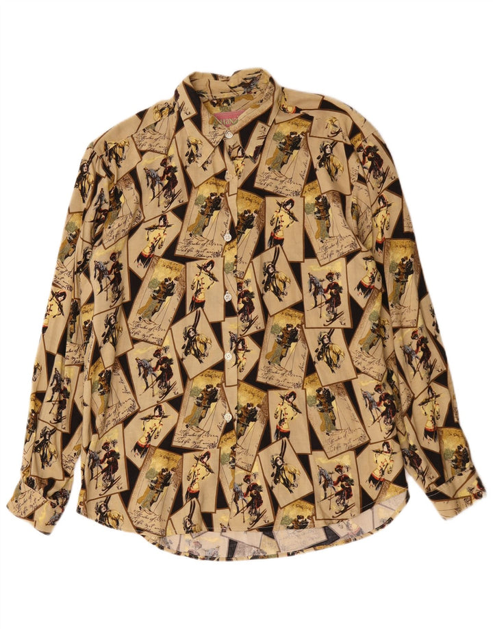 Blusa feminina com estampa gráfica HANAITI Reino Unido 14 médio bege patchwork viscose