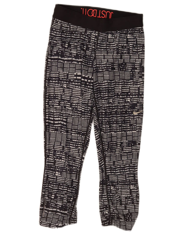 Leggings Nike Dri Fit Crop Femininas UK 10 Pequenas Pretas Geométricas Esportes