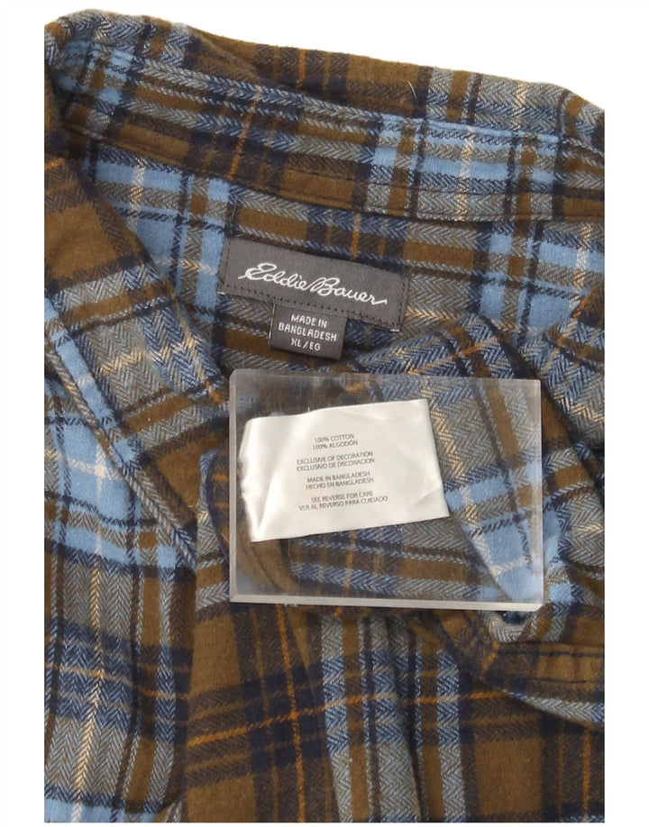 Camisa masculina de flanela EDDIE BAUER XL cáqui xadrez algodão