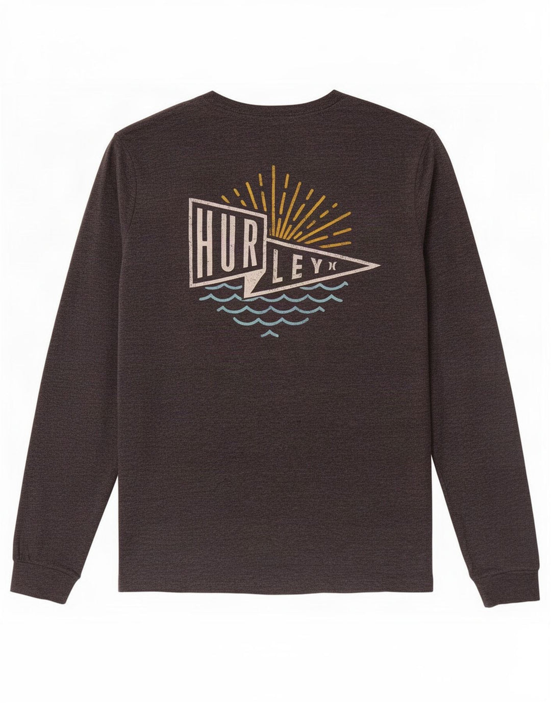 Hurley Mens Graphic Top manga comprida pequeno algodão cinza