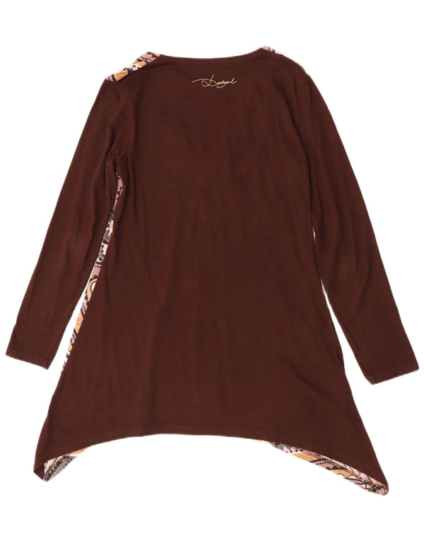 Túnica feminina assimétrica de manga comprida Desigual Reino Unido 14 grande marrom floral