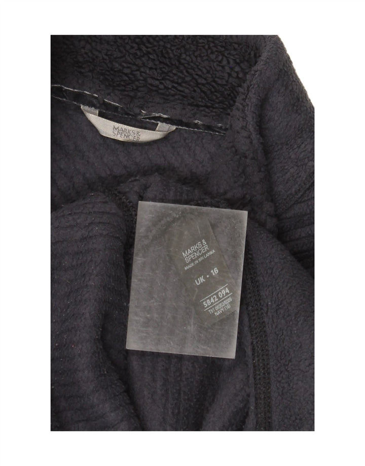 Jaqueta de lã feminina MARKS & SPENCER UK 16 grande poliéster azul marinho