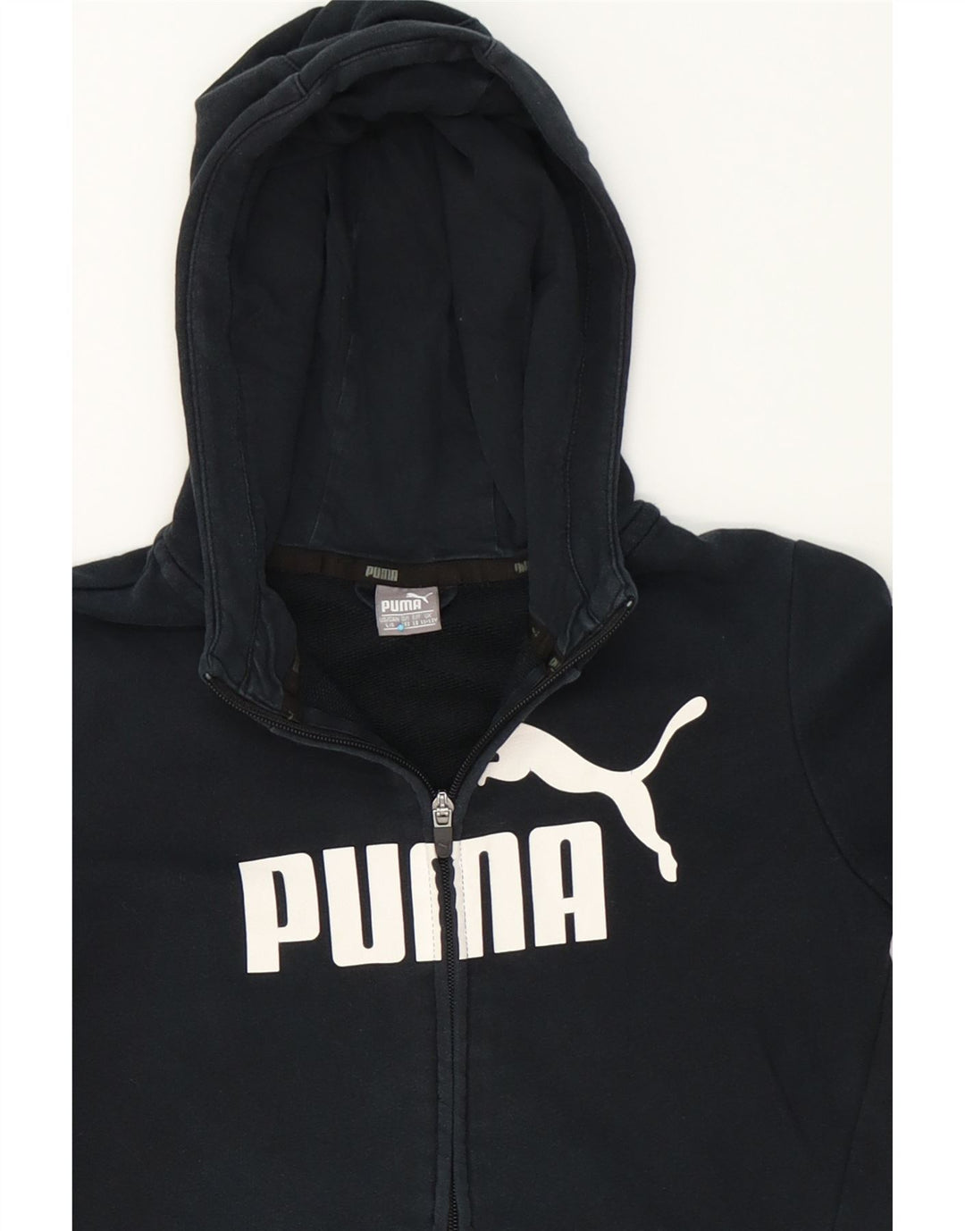 PUMA Boys Graphic Zip Hoodie Sweater 11-12 Years Navy Blue Cotton Vintage Puma and Second-Hand Puma from Messina Hembry 
