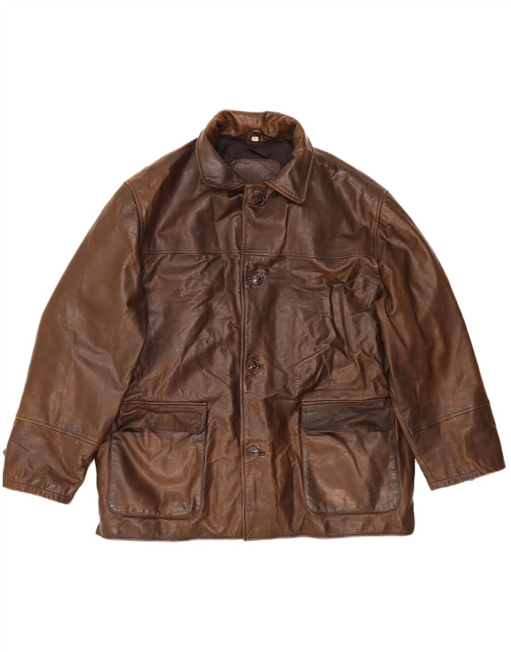 Jaqueta de couro masculina vintage IT 54 2XL couro marrom