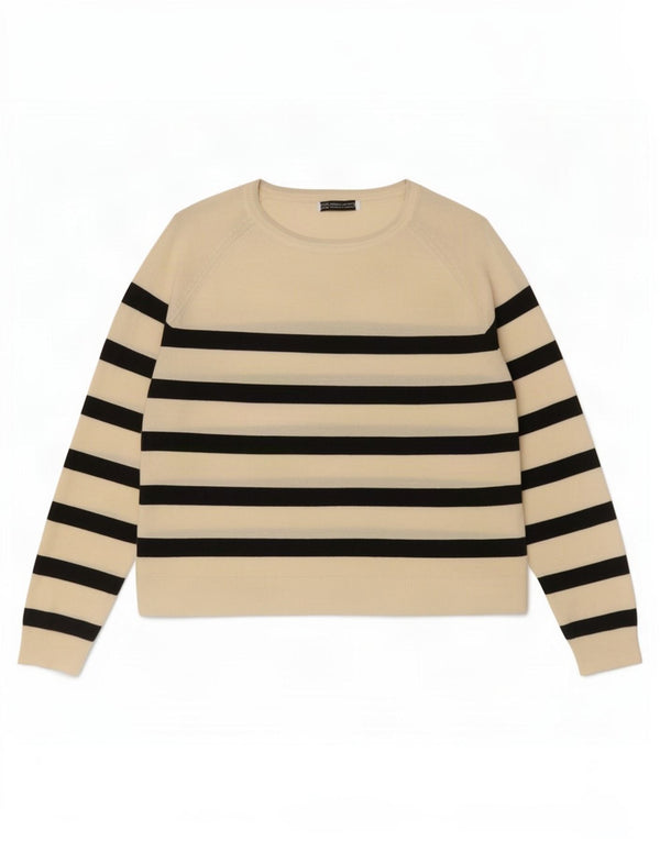Suéter feminino Zara com gola redonda e viscose listrada branca grande Reino Unido 14