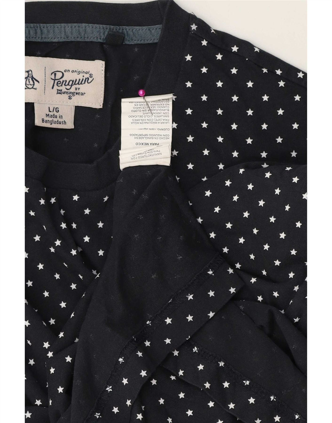 Camiseta masculina Penguin grande algodão manchado azul marinho