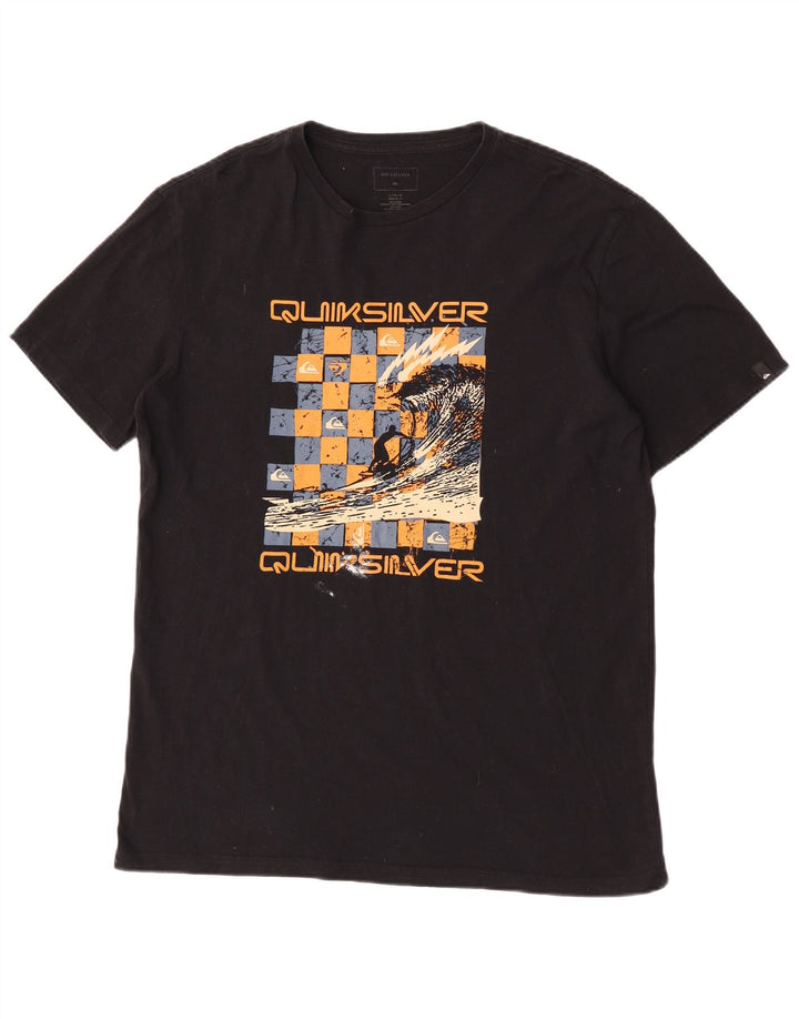 Camiseta masculina regular Quiksilver com estampa gráfica grande de algodão preto