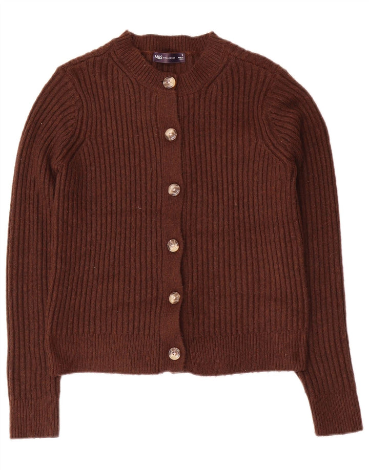 Suéter feminino Marks & Spencer Crop Cardigan Reino Unido 10 pequeno poliéster marrom