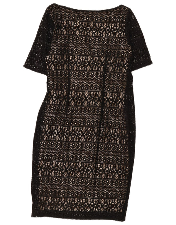 Vestido feminino Marks & Spencer com bainha de renda Reino Unido 12 médio preto floral