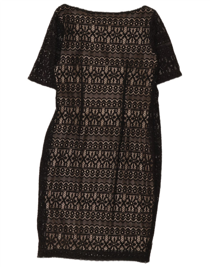 Vestido feminino Marks & Spencer com bainha de renda Reino Unido 12 médio preto floral