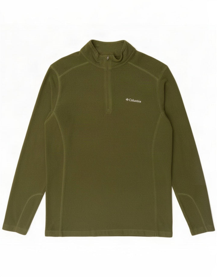 Columbia Mens Zip Neck Fleece Jumper Poliéster verde médio