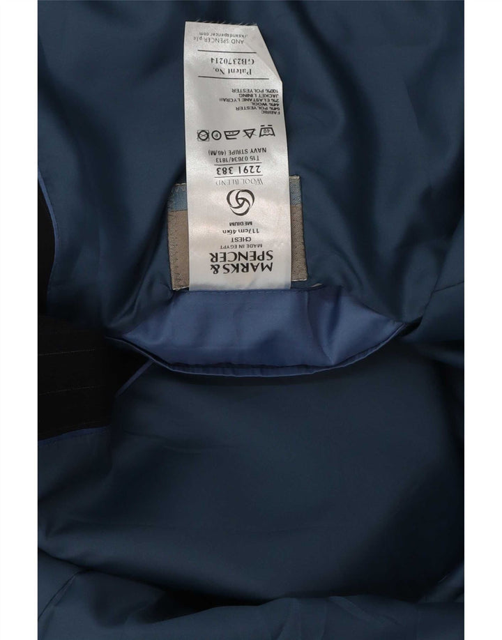 Jaqueta blazer masculina de 2 botões Marks & Spencer Reino Unido 46 XL risca de giz azul marinho