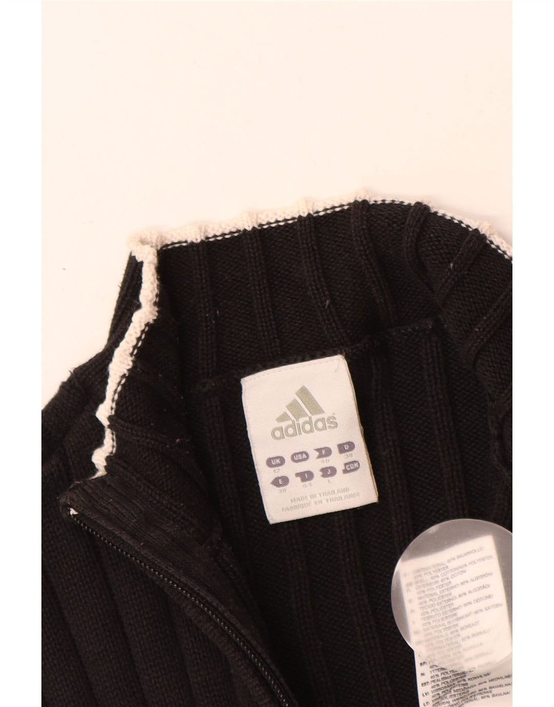 ADIDAS Suéter Cardigan Feminino UK 12 Médio Algodão Preto