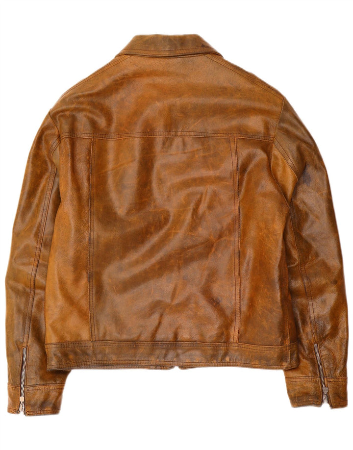 Jaqueta de couro masculina vintage UK 38 couro marrom médio