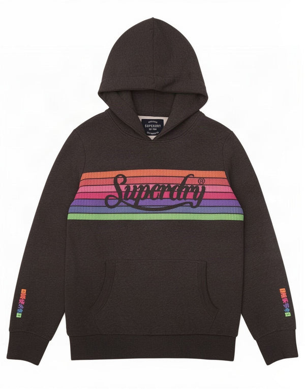 Superdry feminino gráfico moletom com capuz UK 16 grande algodão listrado cinza
