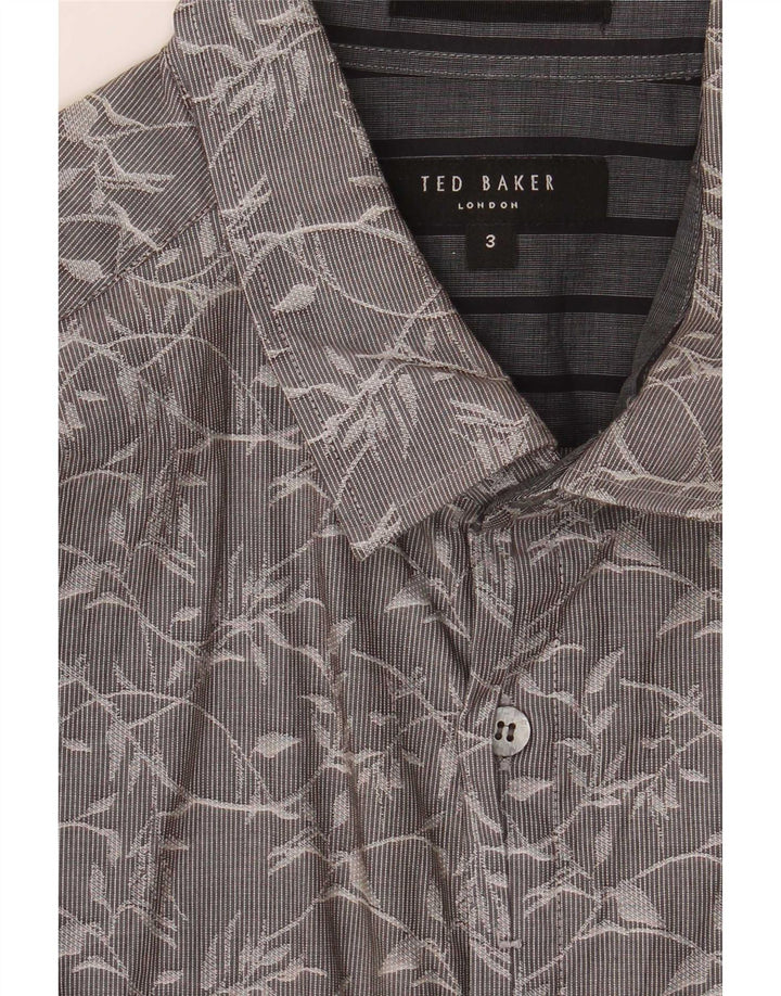 Camisa masculina Ted Baker tamanho 3 cinza médio floral
