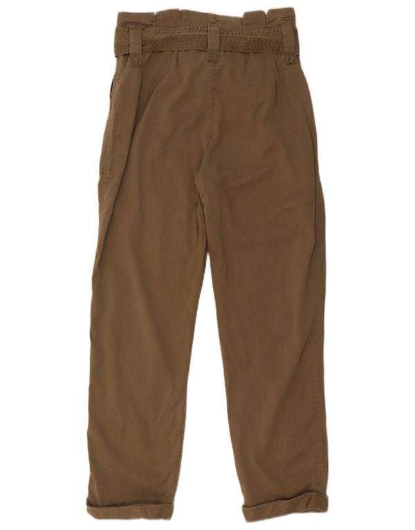 Calça casual feminina Topshop cintura alta cônica UK 10 pequena W28 L26 cáqui