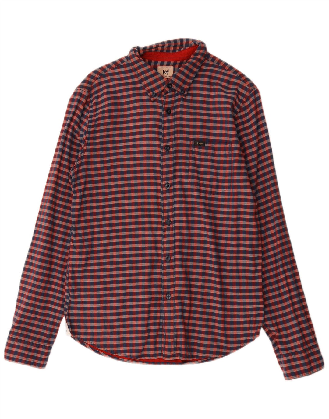 Camisa masculina Lee pequena vermelha de algodão guingão