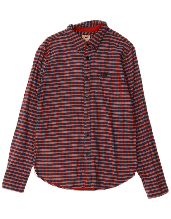 Camisa masculina Lee pequena vermelha de algodão guingão
