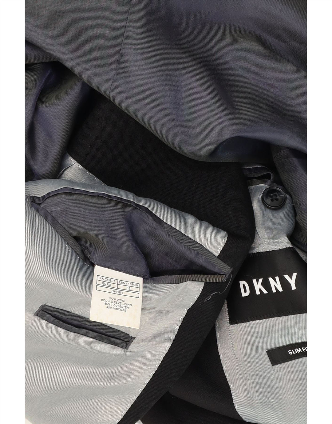 Jaqueta blazer masculina Dkny curta de 2 botões Slim Fit Reino Unido 42 XL lã preta