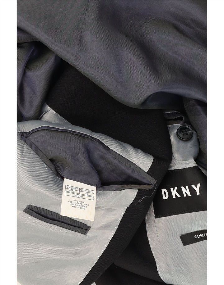 Jaqueta blazer masculina Dkny curta de 2 botões Slim Fit Reino Unido 42 XL lã preta