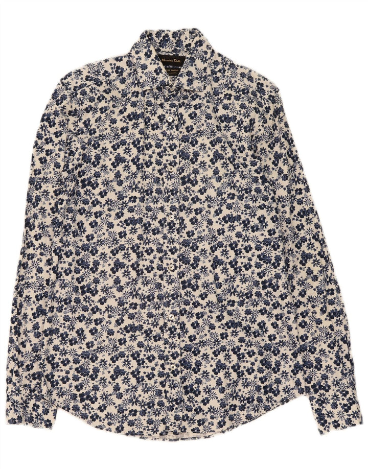 Camisa masculina MASSIMO DUTTI pequena azul floral algodão