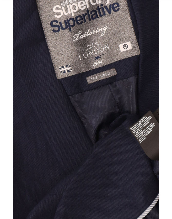 Jaqueta Blazer Feminina Superdry com 1 Botão Reino Unido 16 Grande Poliéster Azul Marinho