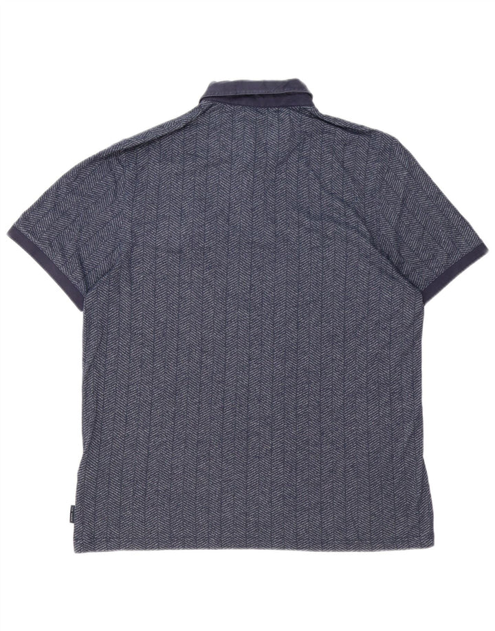 Camisa polo masculina TED BAKER tamanho 6 2XL algodão espinha de peixe azul marinho