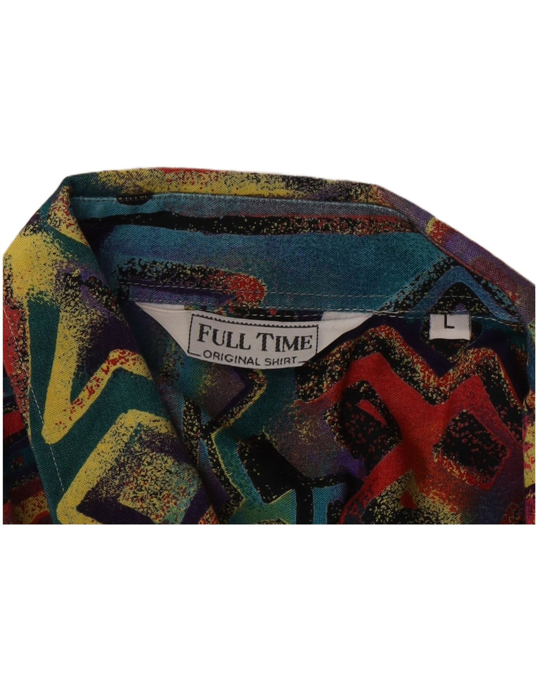 Camisa masculina vintage de manga curta grande geométrica multicolorida