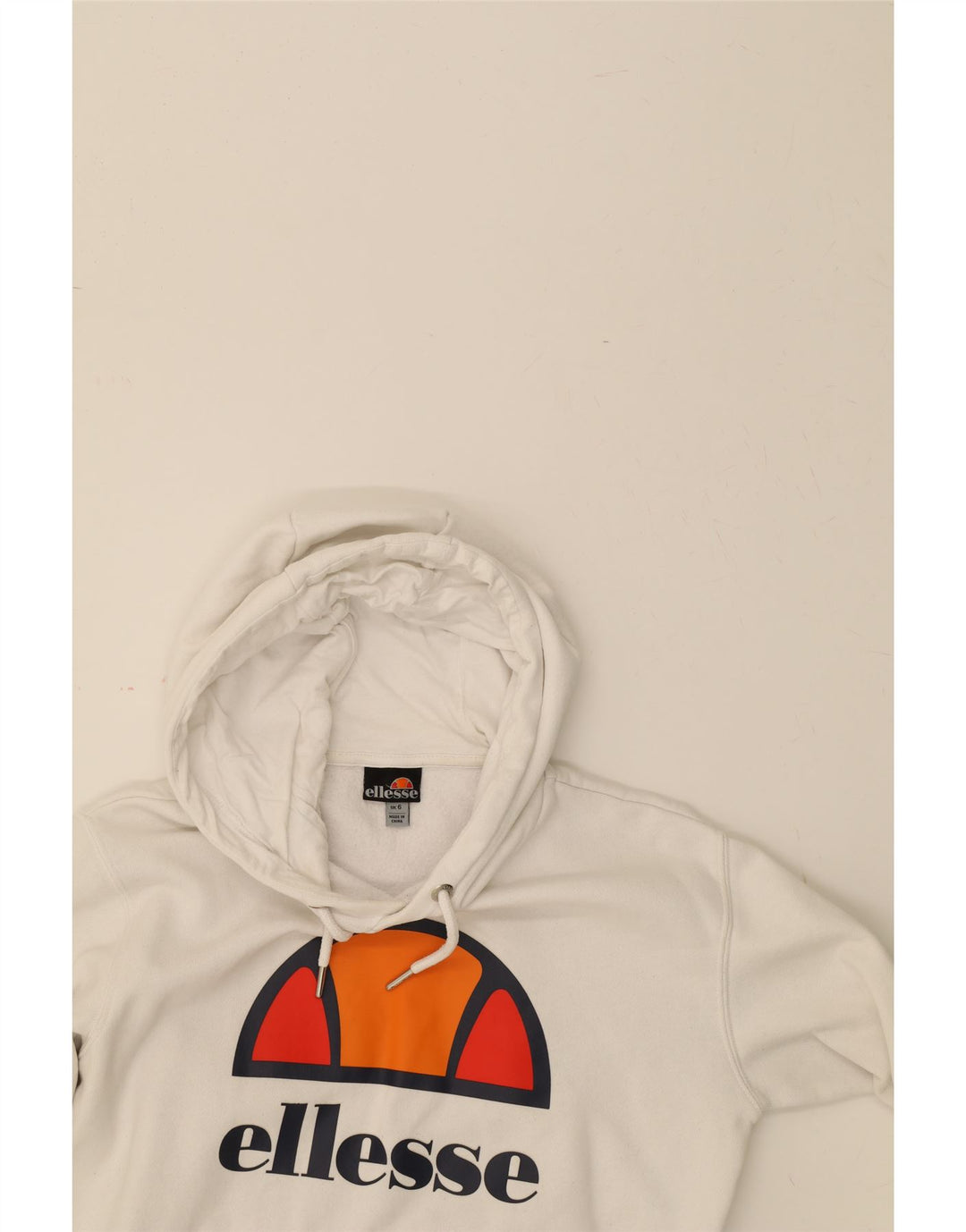 ELLESSE Womens Graphic Hoodie Jumper UK 6 XS White Cotton Vintage Ellesse and Second-Hand Ellesse from Messina Hembry 